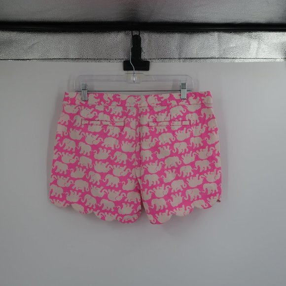 Lilly Pulitzer Pink White Elephant Scalloped Shorts Size 10 - Picture 8 of 9